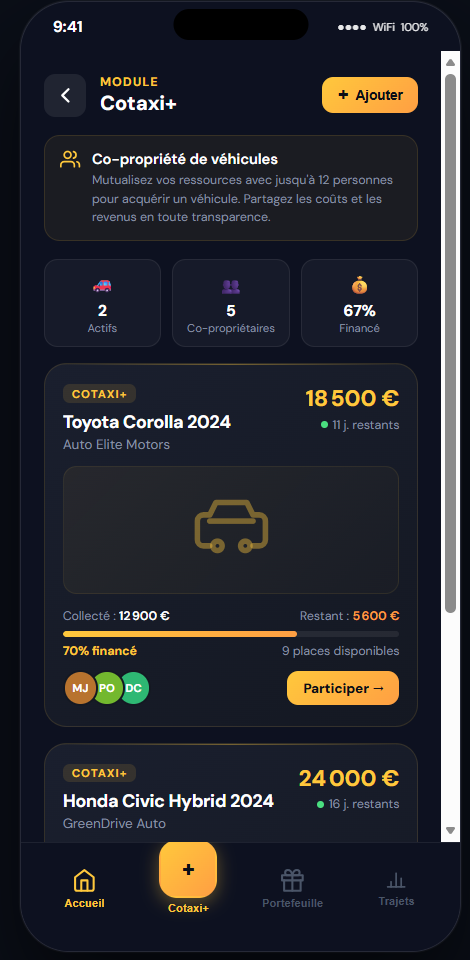 TaxiPay CoTaxi+: Vehicle Co-Ownership Module User Journey — 2