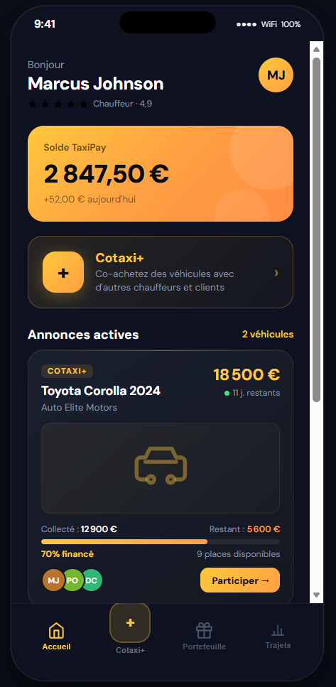 TaxiPay CoTaxi+: Vehicle Co-Ownership Module User Journey — 1